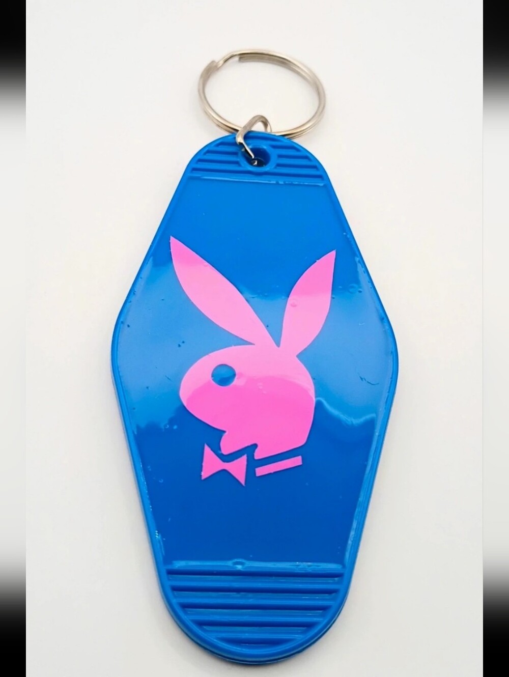 Pink Bunny Blue Motel Style Keychain Tag